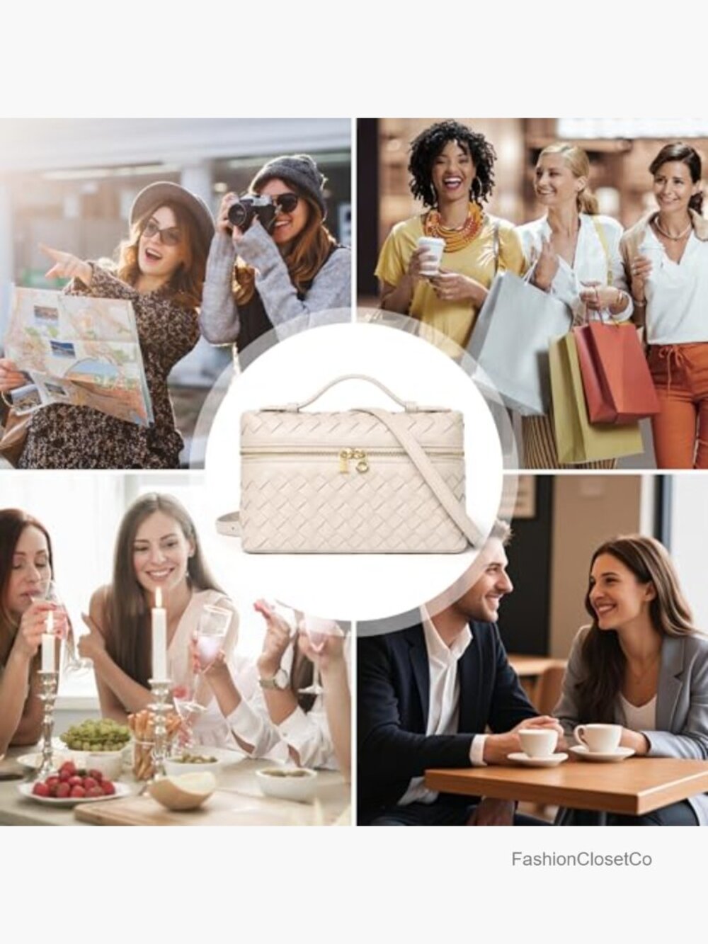 Small Woven Crossbody Bag with Top Handle Adjustable Strap Vegan Leather Clutch - Picture 7 of 7